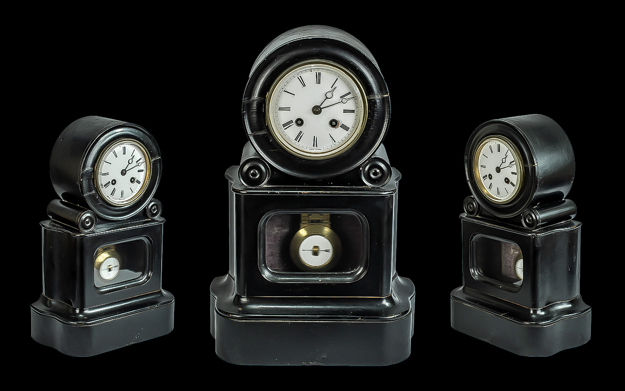 Black Wooden Mantel Clock Roman Numerals, white dial.