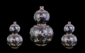 An Antique Oriental Double Gourd Cloisonne Vase with butterfly decoration throughout. Height 6½".
