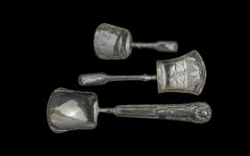 Caddy Spoon & Antique Silver Interest. A Collection of three Georgean Birmingham Silver Caddy Spoons