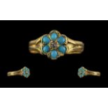 Antique Period Attractive 22ct Gold Turquoise & Diamond Set Ring, excellent setting.