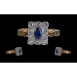 Antique Period Art Nouveau Design 18ct Gold Sapphire and Diamond Set Ring of rectangular form,