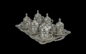 Turkish Tray With Six Cups & Saucers, and a lidded sugar pot,