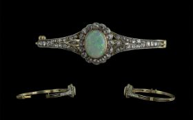 Antique Period Superb Quality 18ct Gold and Platinum Opal and Diamond Set Hinged Bangle,