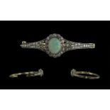 Antique Period Superb Quality 18ct Gold and Platinum Opal and Diamond Set Hinged Bangle,