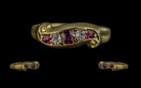 Antique Period 18ct Gold Ruby and Diamond Set Ring of excellent design, full hallmark to shank,