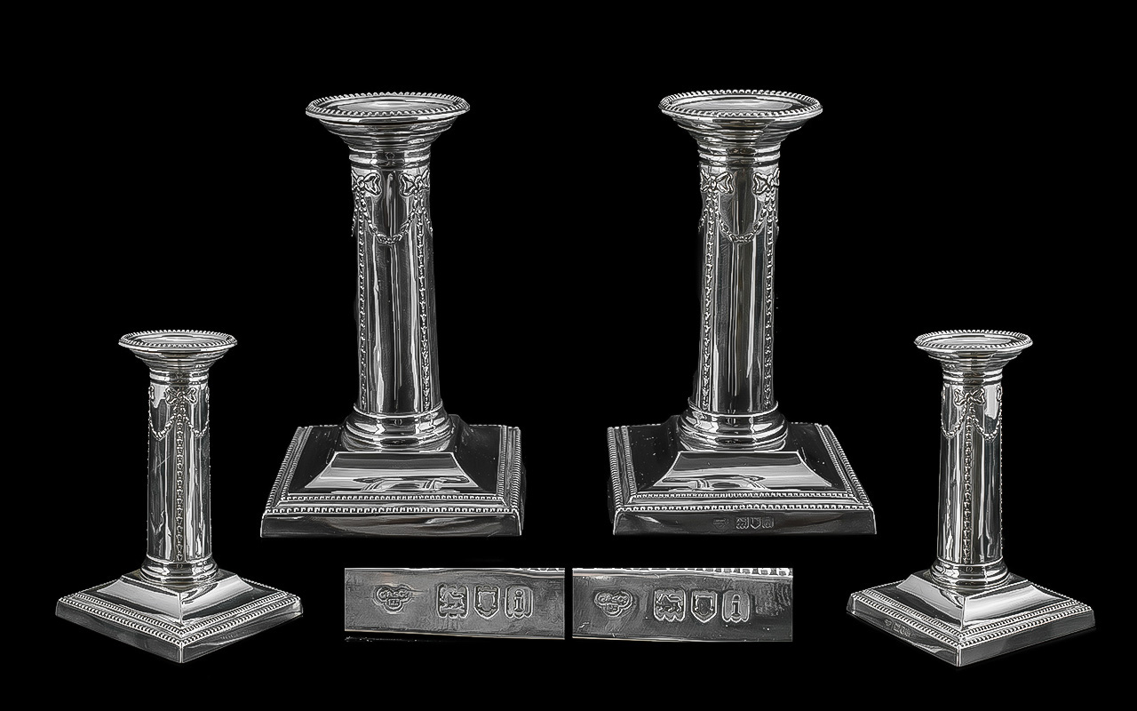 Edwardian Period 1902-1910 Fine Pair of Sterling Silver Candlesticks,