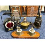 Railway Interest - A GWR Railway Lamp, brass plaque to front with GWR marked, measures 13" tall,