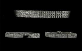 Fine Quality 18ct White Gold Four Row Diamond Set Bracelet, marked 750- 18ct,