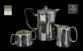 Elkington Plate Silver Plated Coffee Pot, Milk Jug and Sugar bowl.