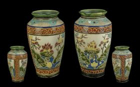 A Pair of Decorative Ceramic Oriental Vases decorated with bird and foliage decoration.