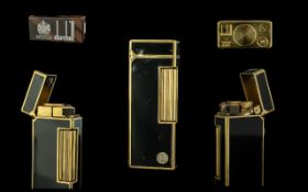 Dunhill Deluxe Gold Plate and Black Enamel Cigarette Lighter with Original Lidded Box, c.1960's.