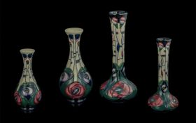 Moorcroft - 'Tribute' Two Hand Painted Art Pottery Vases 'Charles Rennie Mackintosh' Pattern,