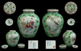 A Fine Japanese Pair of Large & Impressive Lidded Hand Painted & Signed 18th Century-19th Century