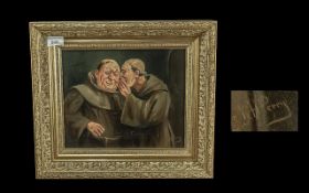 W H Perry Painting - 'Dirty Joke' two Monks sharing a joke, oil on canvas, signed to lower right,