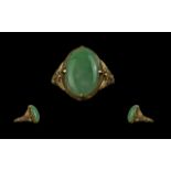 Chinese Pleasing Quality 22ct Gold Jade Set Ring.