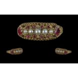 Victorian Period - Pleasing 15ct Gold - Seed Pearl and Ruby Set Ring.