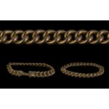 Antique Period 9ct Gold Curb Bracelet. Marked 9ct, Warm Colour. Size - Length 7.5 Inches - 18.