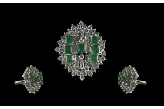 Art Deco 1930s Ladies Platinum Diamond and Emerald Set Cocktail Ring,