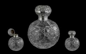 Edwardian Period Excellent Sterling Silver Top & Cut Glass Globular Shaped Perfume Bottle,