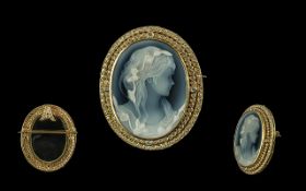 A Superb Quality 18ct Gold Diamond Set Pendant / Brooch Cameo, Marked 750 - 18ct of Oval Form.