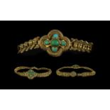 Victorian Period 1837 - 1901 Excellent and Attractive 9ct Gold Turquoise Set Bracelet - Brushed
