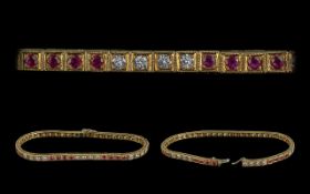 Ladies 18ct Yellow Gold Superb Quality Ruby and Diamond Set Line Bracelet, marked 18ct,