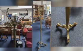 Tall Brass Coat Stand, column style, three splayed feet, decorative hooks to top. Height approx.