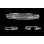 Ladies Superb Quality 18ct White Gold Diamond Set Hinged Bangle,