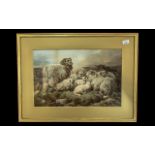 Large Watercolour of Sheep in Pasture, in the style of William Holman,