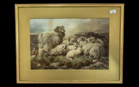 Large Watercolour of Sheep in Pasture, in the style of William Holman,