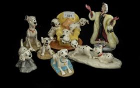 Royal Doulton Disney Collection 101 Dalmation Figures, comprising Cruella de Vil,