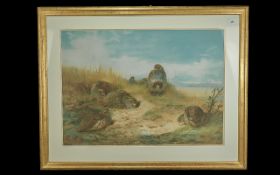 Framed Print, Game Birds On The Shoreline. 20 x 28 inches.