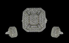 Art Deco Style 14ct White Gold Diamond Set Dress Ring, marked 585,