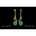 Ladies Pair of 14ct Gold Turquoise Set Earrings ( Drops ) Marked 585 - 14ct. Hang Well. Weight 5.