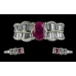 Platinum Quality & Contemporary Designed Diamond & Ruby Set Dress Ring, marked 900.