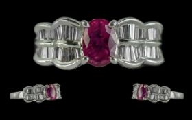 Platinum Quality & Contemporary Designed Diamond & Ruby Set Dress Ring, marked 900.