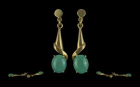 Ladies Pair of 14ct Gold Turquoise Set E