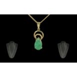 18ct Gold Superior Quality Tear Drop Jad