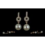 Pair of 9ct Rose Gold Diamond and Pearl