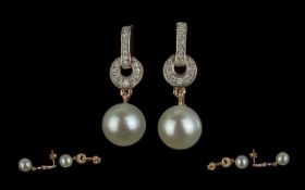 Pair of 9ct Rose Gold Diamond and Pearl