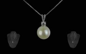 9ct White Gold Cultured Pearl and Diamon