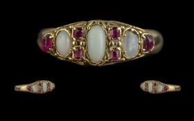 An Antique 18ct Gold Opal & Ruby Ring, t