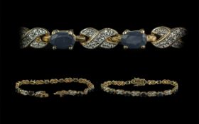 9ct Gold Bracelet, Set With Alternating