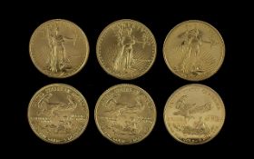 United States of America 3 x Liberty 5 Dollar Coins 1/10 oz Each. Mint Condition - Dated 2002 -