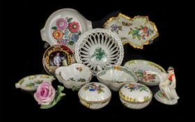Box of Mixed Hungarian Herend Ware, comprising assorted trinket boxes, pin dishes, swan and rider,