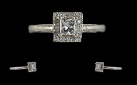 Ladies 14ct White Gold Attractive Diamond Set Dress Ring of Square Form,