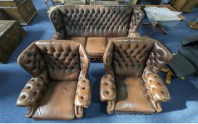 3 Piece Chesterfield Suite. Comprises 3 Seater Chesterfield, together with 2 Wing Back Chairs and