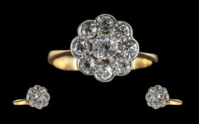 Ladies 18ct Gold - Pleasing Quality Diamond Set Cluster Ring, Flower head Design.