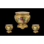 Royal Worcester - Signed Hand Painted Jardiniere ' Roses ' Still Life.