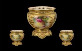 Royal Worcester - Signed Hand Painted Jardiniere ' Roses ' Still Life.